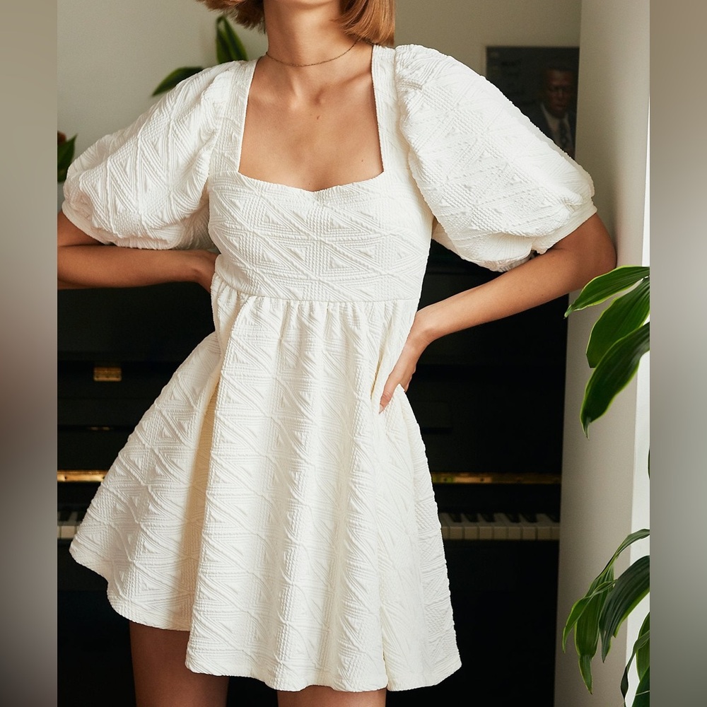 Free People White Puff Sleeve Mini Dress